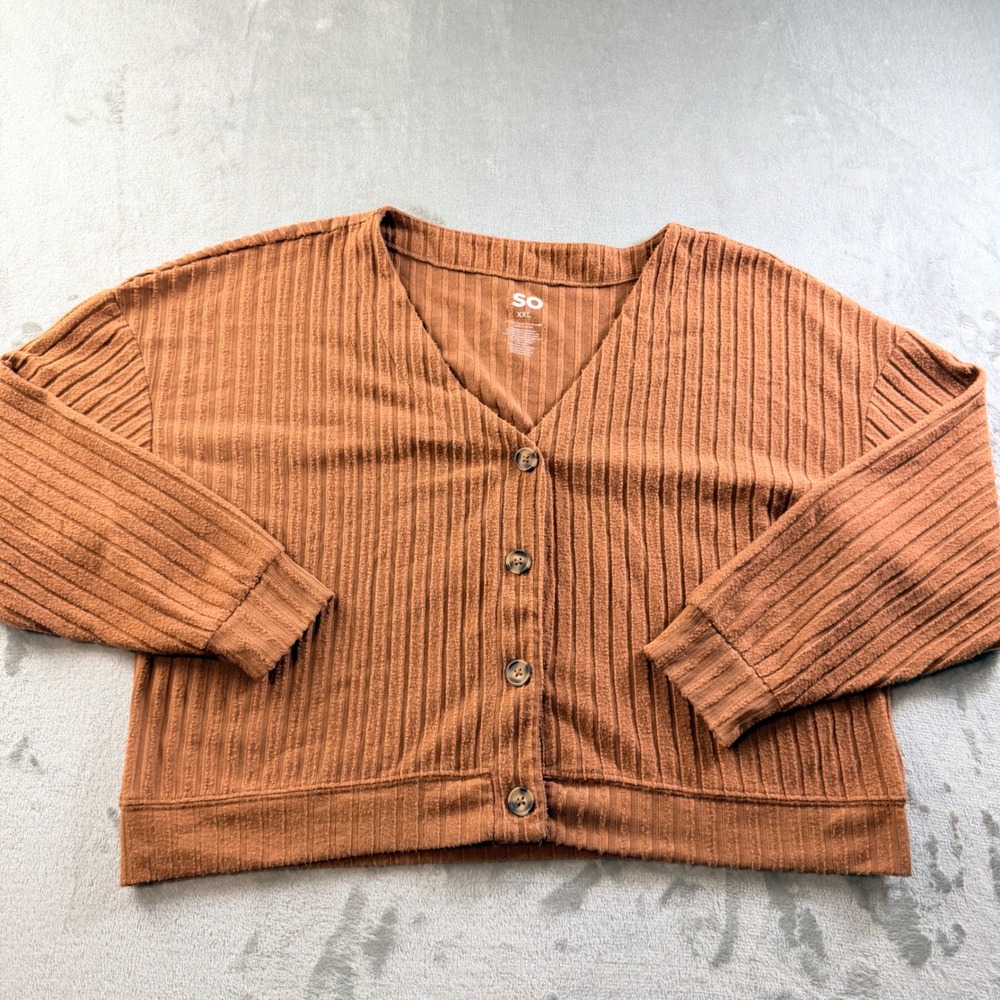 SO Women's XXL Brown Ribbed Knit Button Front Cardigan Sweater JG24K032RS1